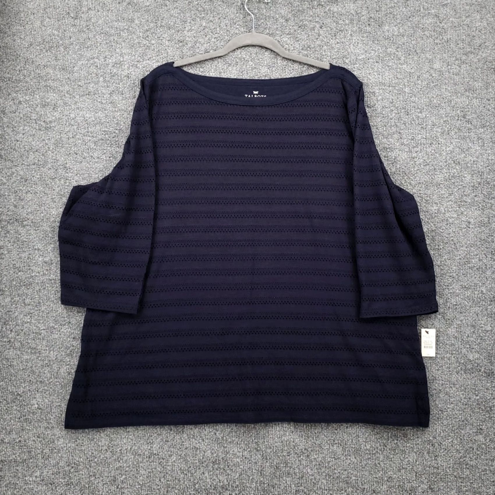 Talbots Talbots Blouse Shirt Womens 3X Blue Eyelet 3/4 Sleeve Pullover Casual Stretch Cotton Blend Spandex Size XXL / US 16-18 / IT 52-54 - 2 Thumbnail