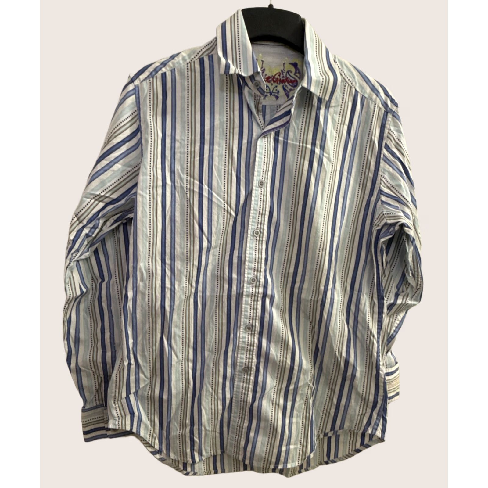 Robert Graham Robert Graham Shirt Mens M Blue White Brown Striped Button Down Cotton Size US M / EU 48-50 / 2 - 1 Thumbnail