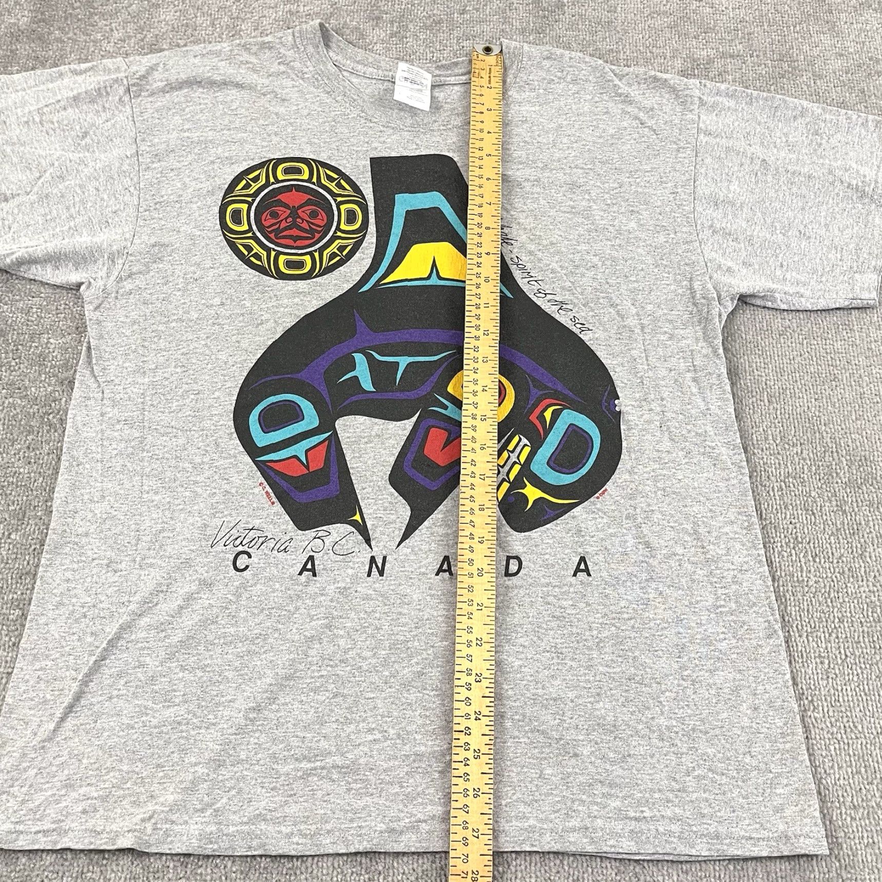 Gildan VINTAGE Gildan T-Shirt Mens Large Gray Victoria BC Canadian Killer Whale Graphic Tee 90s Size US L / EU 52-54 / 3 - 4 Thumbnail