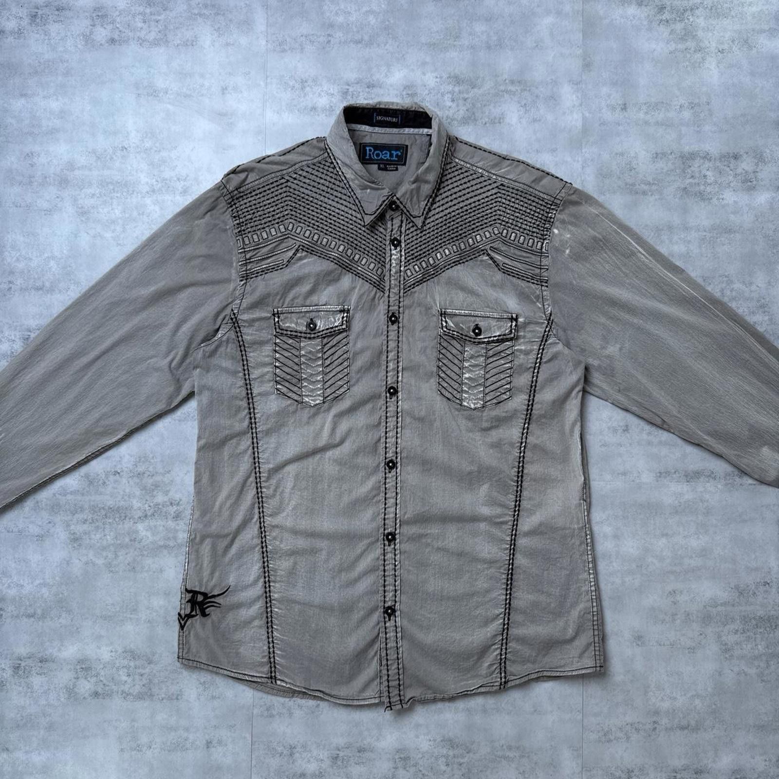 Roar Y2K Roar Gray Button Up Affliction Style 00s Shirt Size US XL / EU 56 / 4 - 7 Thumbnail