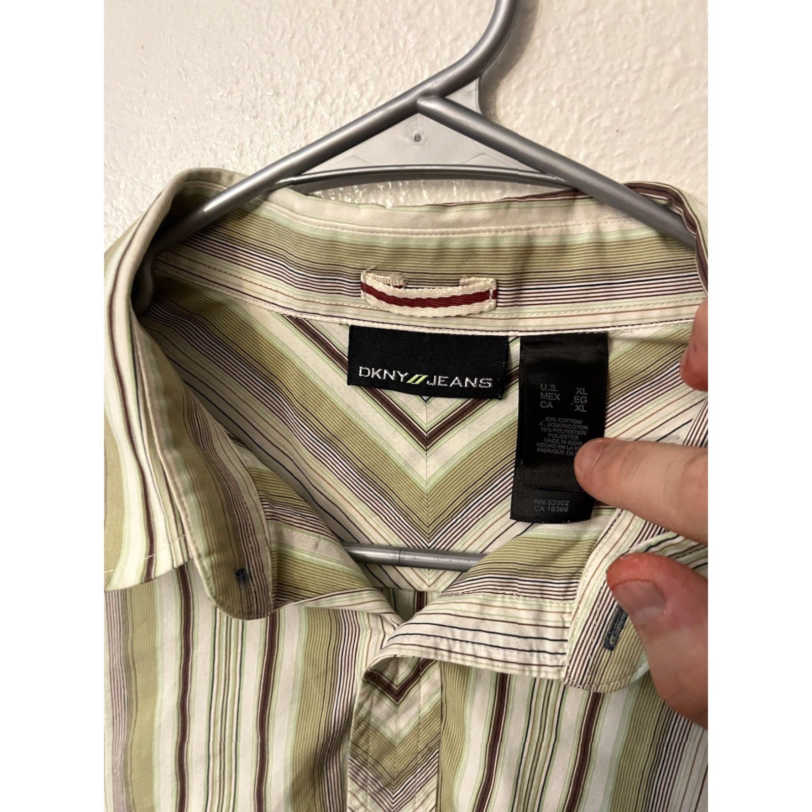 DKNY DKNY Men's Dress Shirt XL Green Striped Button Long Sleeve Shirt Size 46R - 2 Thumbnail
