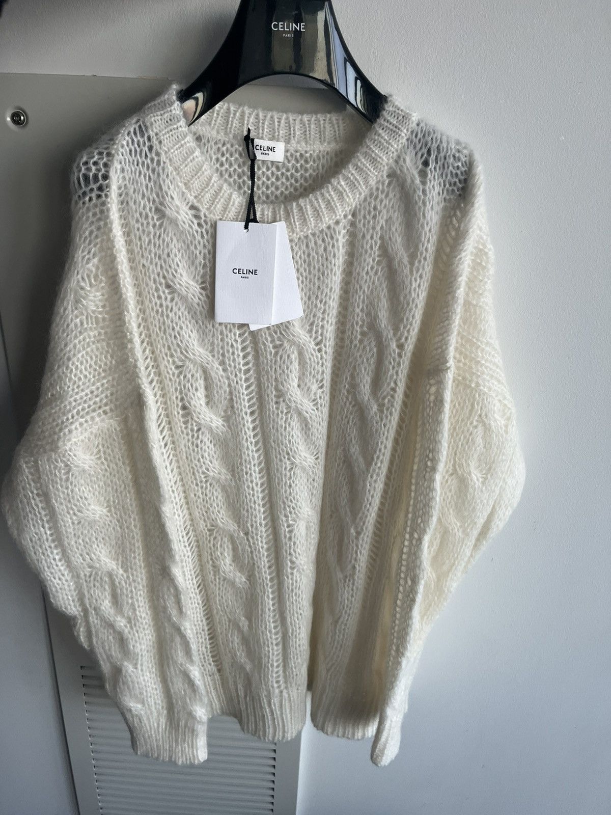 Celine × Hedi Slimane Brand New Super Runway Celine by Hedi Boxy Aran Sweater Size US XXL / EU 58 / 5 - 20 Thumbnail