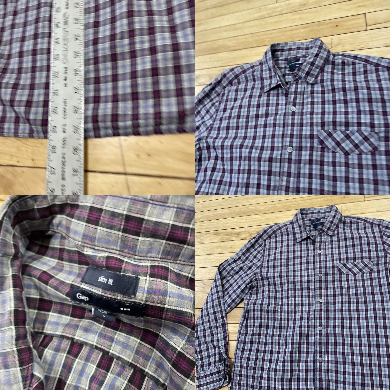Gap GAP Button Shirt Men L Slim Fit Purple Plaid Long Sleeve Button Up L Size US L / EU 52-54 / 3 - 8 Thumbnail