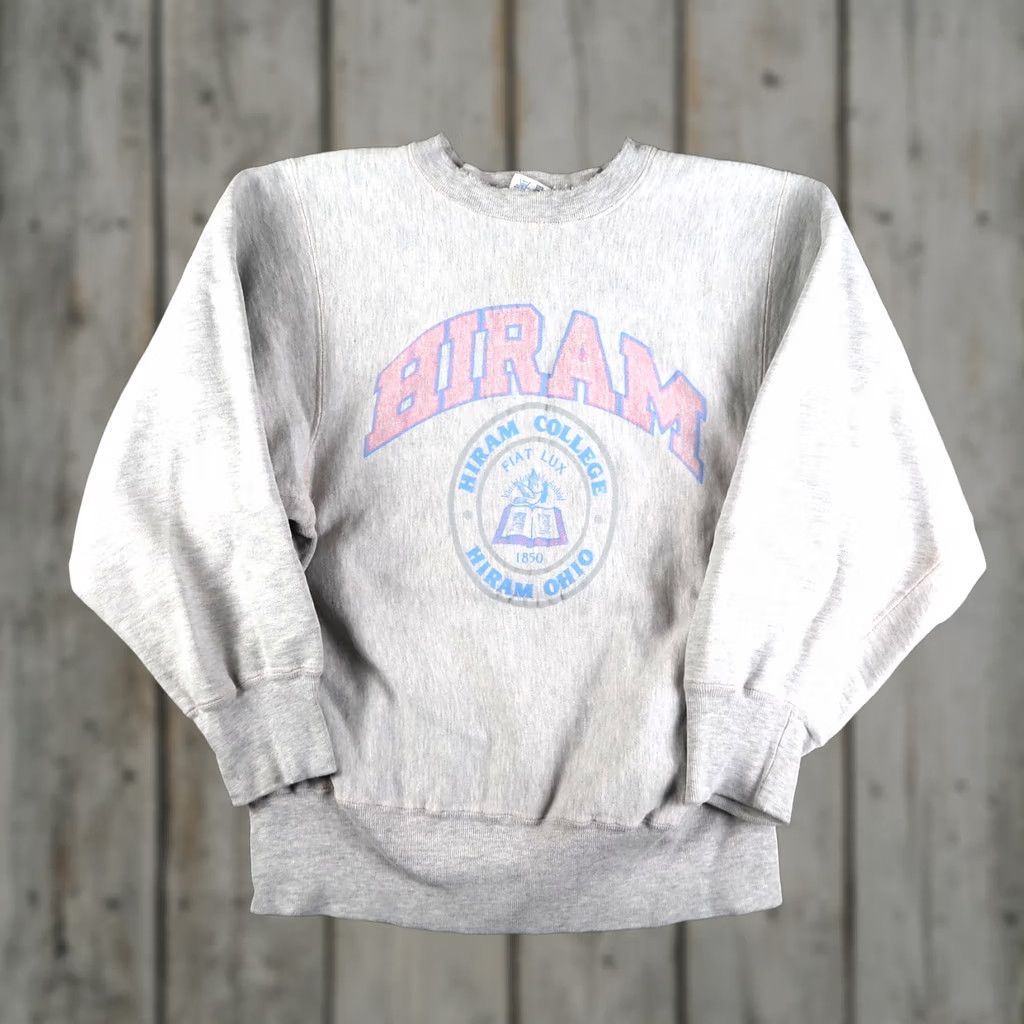 Champion VINTAGE Champion Reverse Weave Hiram College Crewneck Sweatshirt Mens M Gray Pink Logo 90s USA Size US M / EU 48-50 / 2 - 1 Thumbnail