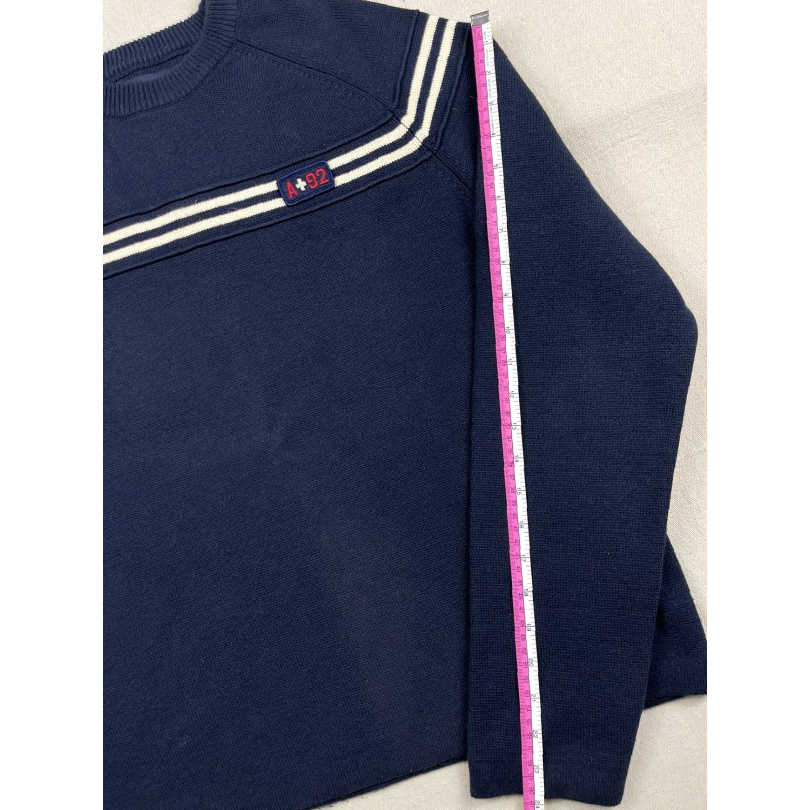 Abercrombie & Fitch VINTAGE Abercrombie & Fitch Sweater Crewneck Hoodie Men L Blue 92 Patch Knit Stripe Embroidered Outdoor Casual Pullover Knit Cotton Blend Size US L / EU 52-54 / 3 - 6 Thumbnail