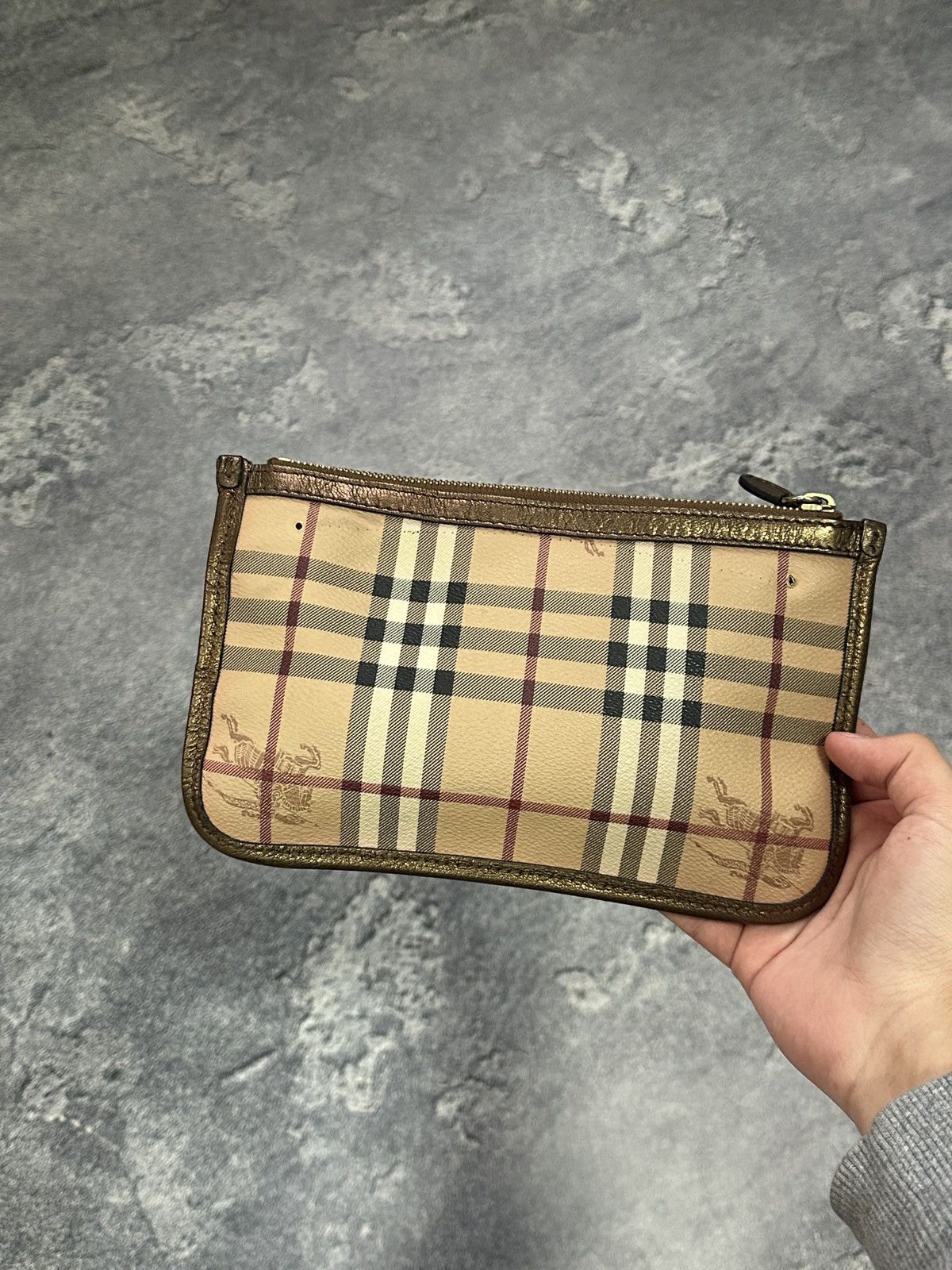 Burberry Burberry Nova Check Canvas Leather Clutch Bag Bronze Trim Size ONE SIZE - 13 Thumbnail