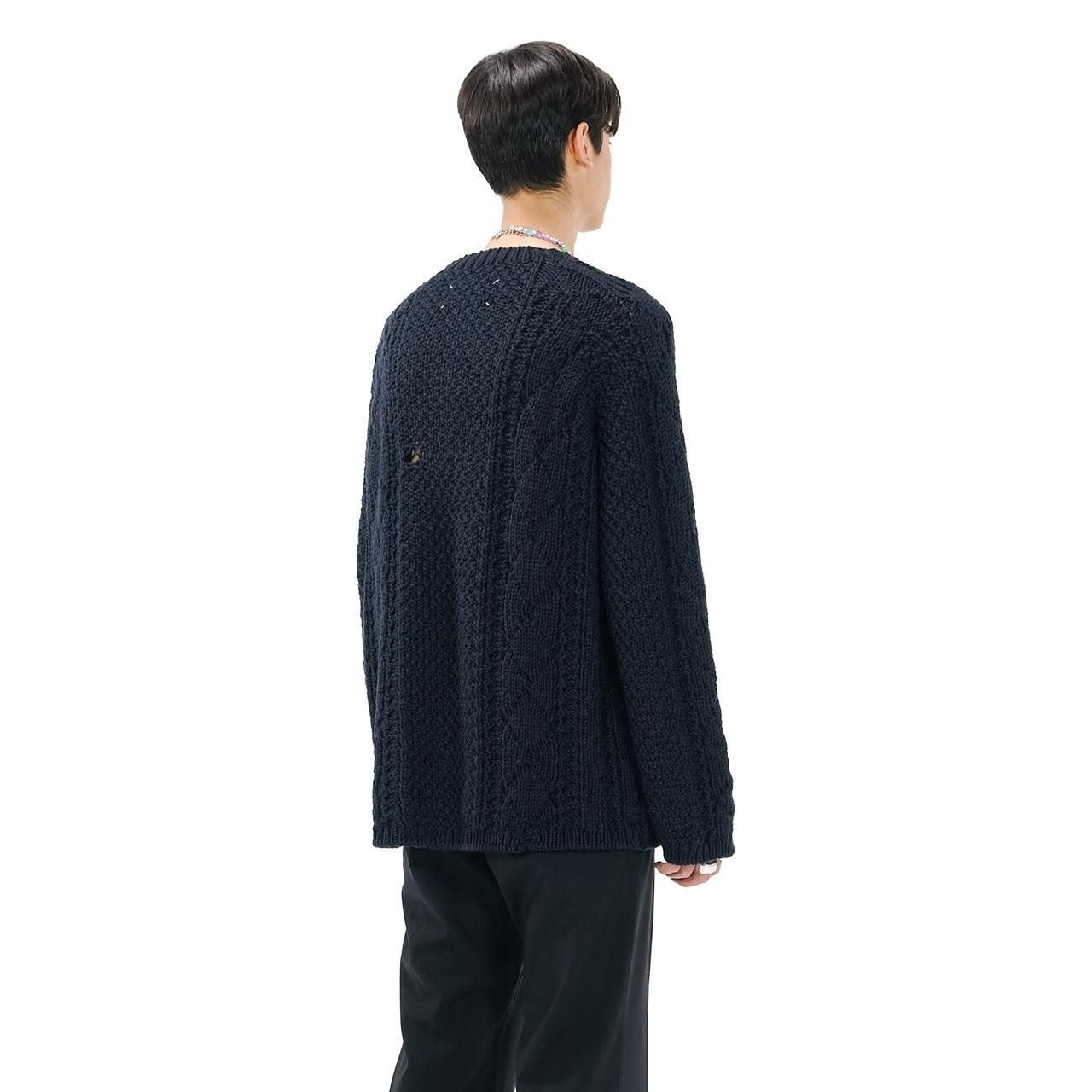 Maison Margiela Margiela Distressed Cable Knit Sweater - Navy Wool Size US M / EU 48-50 / 2 - 17 Thumbnail