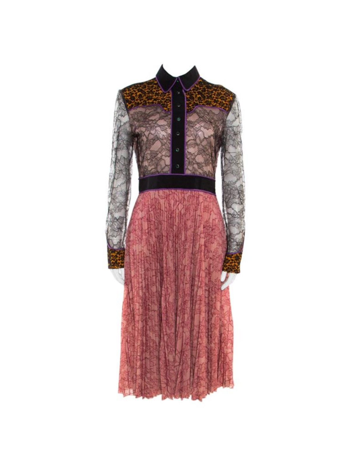 Gucci Runway Multicolor Floral Bonded Lace Plisse Dress