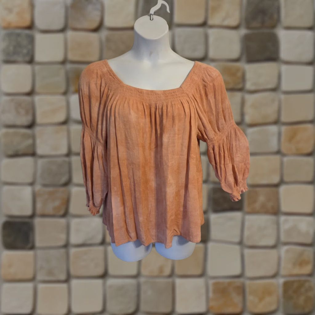 Vintage Maurices Orange Smocked Trim Crinkle Top Blouse Hippie Boho Festival 2X XXL Womens Size XXL / US 16-18 / IT 52-54 - 1 Thumbnail