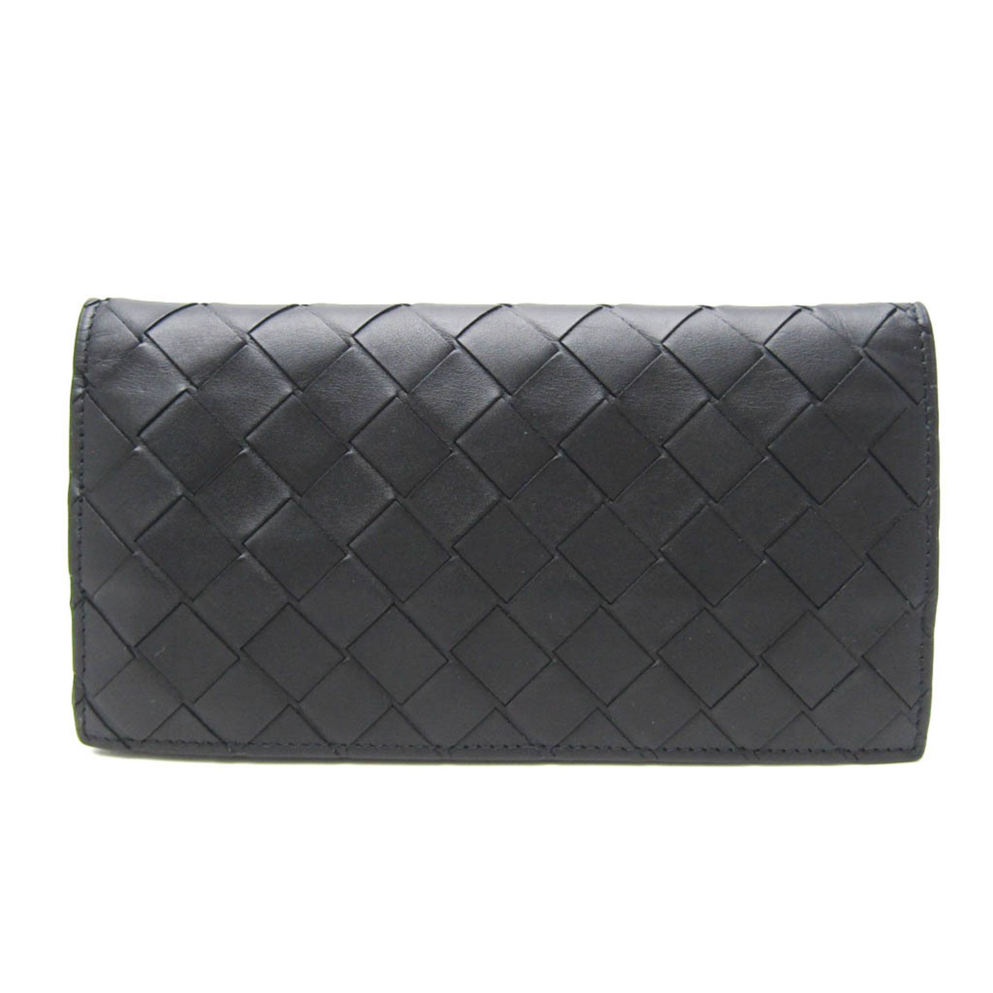 Bottega Veneta Intrecciato Men's Leather Long Wallet (bi-fold) Black