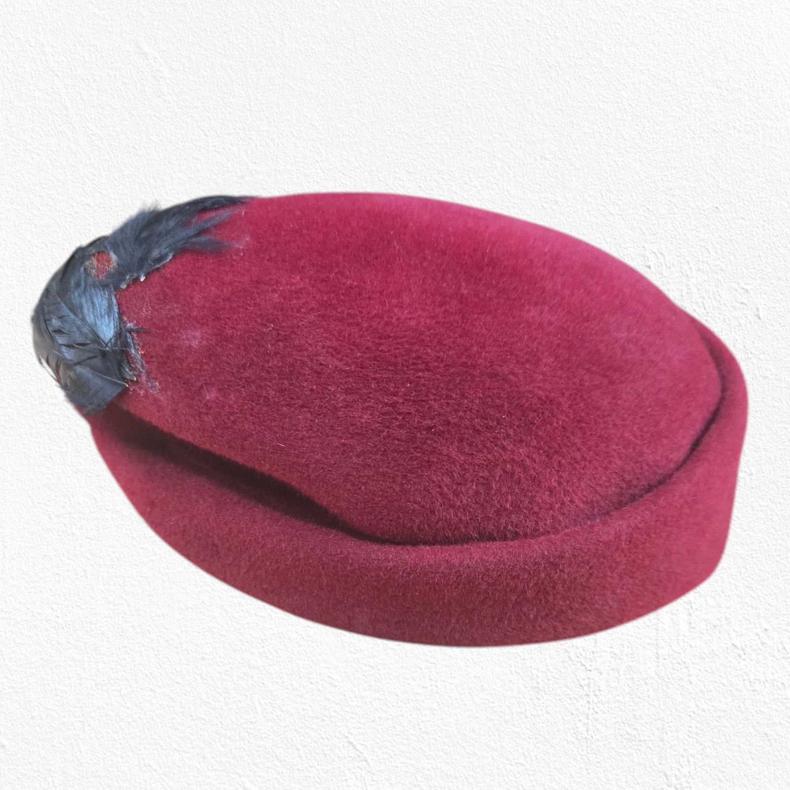 Vintage 50s Burgundy Wool Feather Mid-Century Hat Size ONE SIZE - 4 Thumbnail
