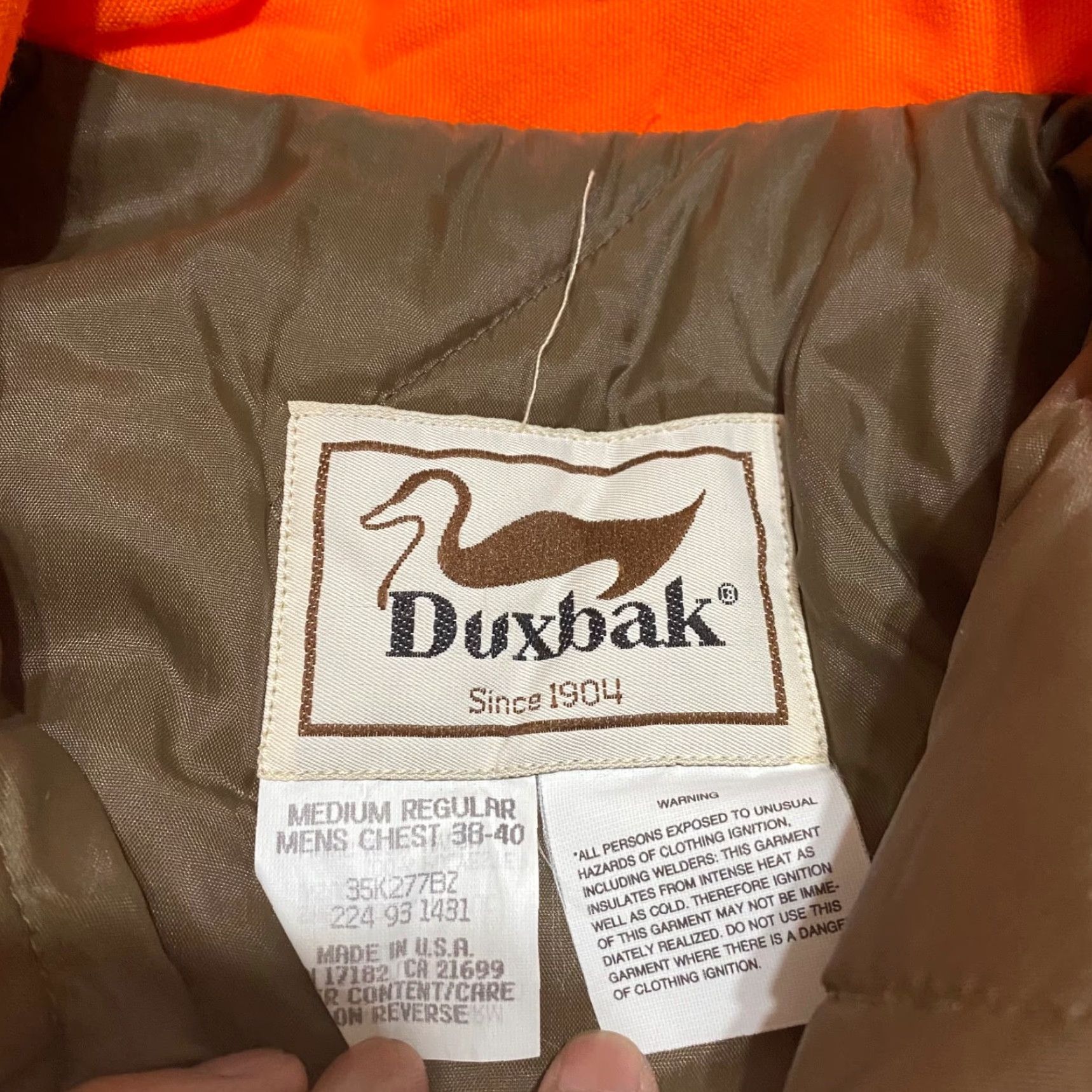 Vintage Duxbak Mens Jacket Orange Full Zip Quilt Lined Pockets Hunting Outdoor Bomber Jacket M Orange Mens Jacket Size US M / EU 48-50 / 2 - 3 Thumbnail