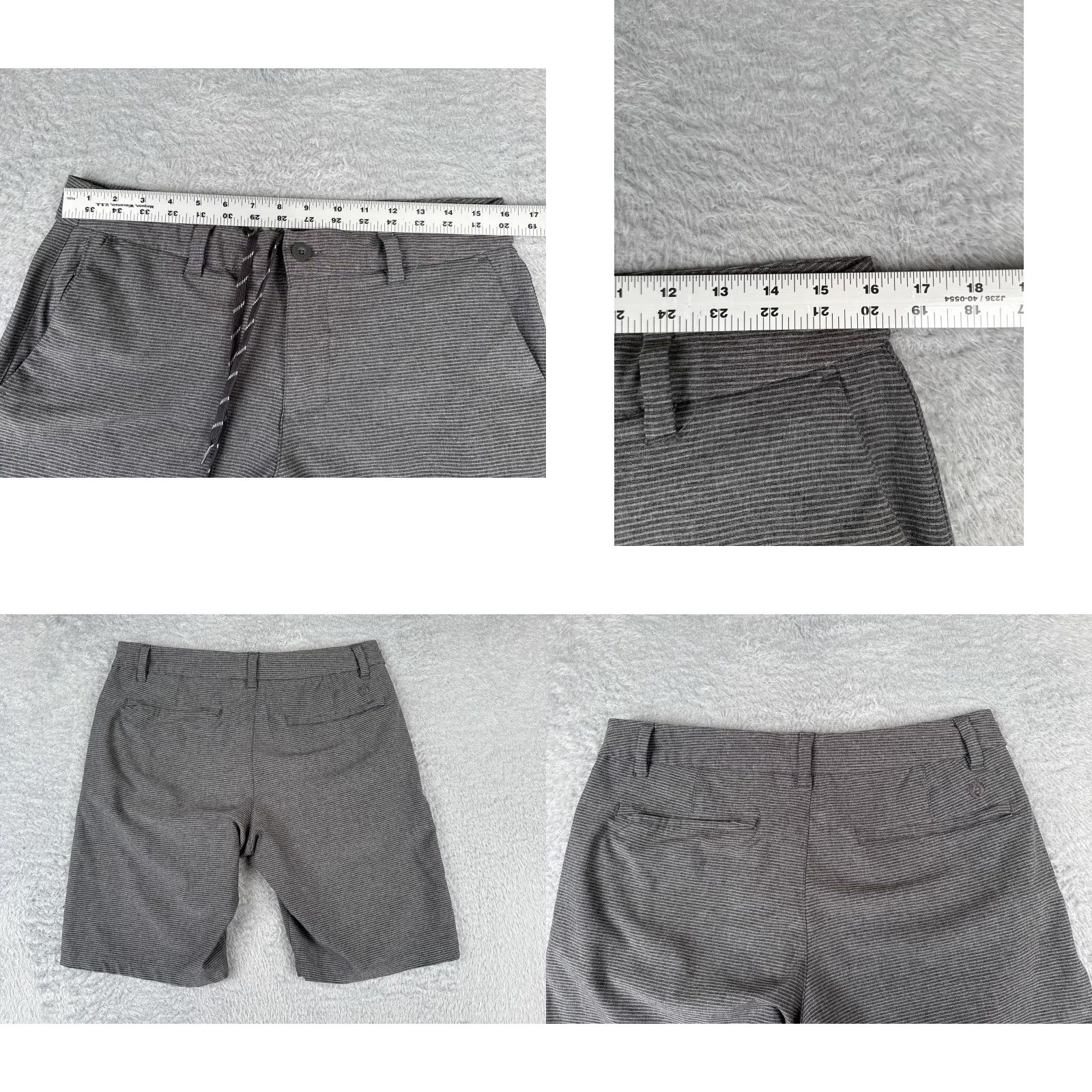Hang Ten Hang Ten Mens Shorts 32 Gray Striped Chino Polyester Blend Skate Beach Surf Casual 5-Pocket Logo Belt Loops Inseam 10 in Regular Fit Size US 32 / EU 48 - 9 Thumbnail