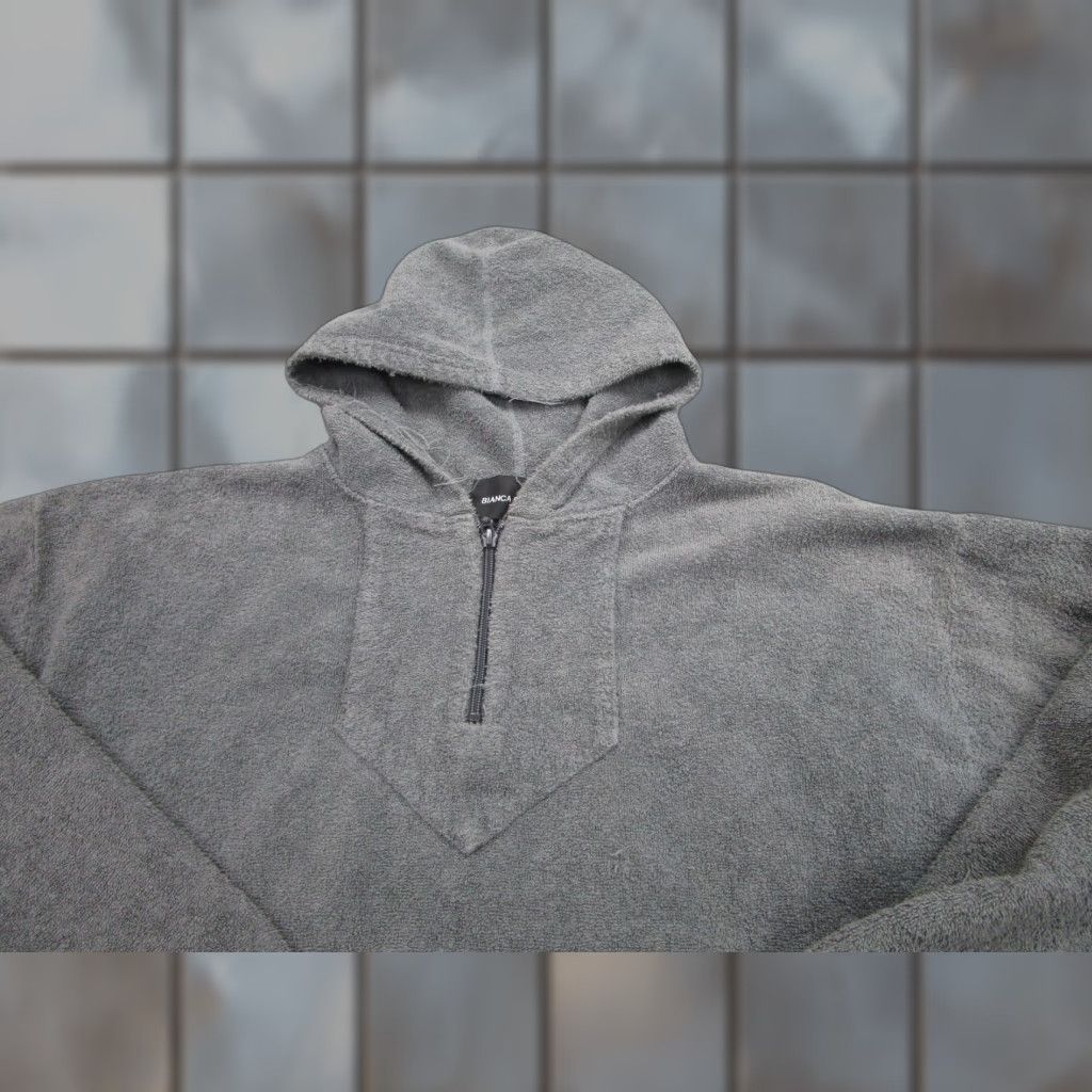 BIANCA CHANDÔN Hoodie Mens Large Gray Terry Pullover 1/4 Zip Kangaroo Pocket