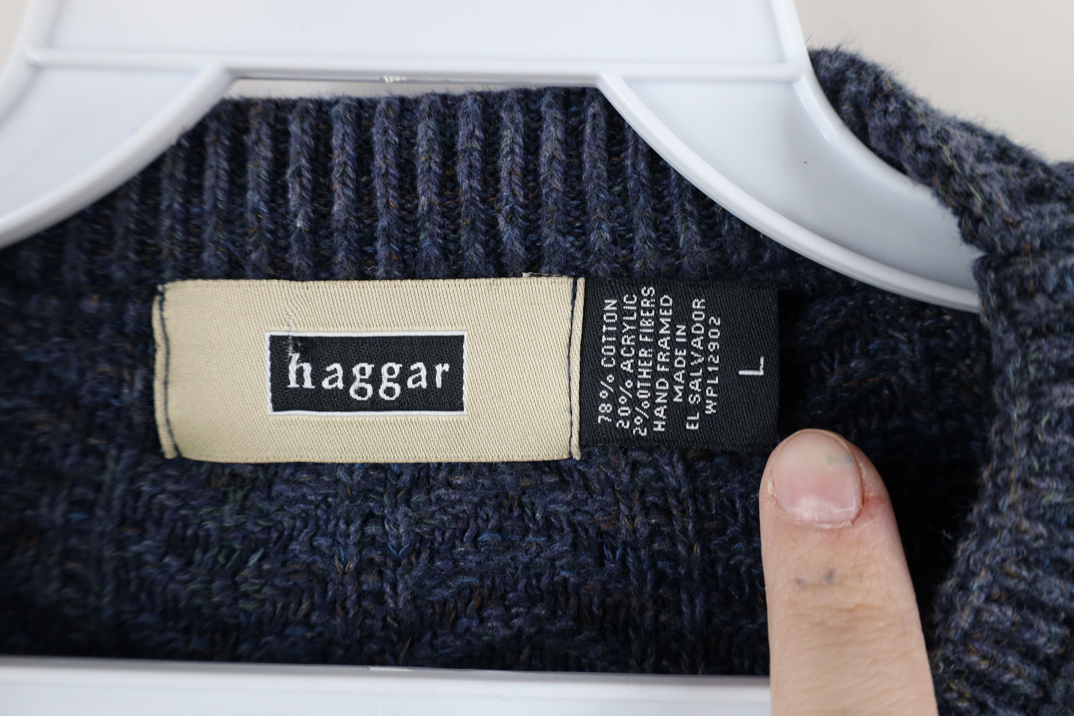 Vintage Vintage 90s Streetwear Herringbone Knit Sweater Blue Size US L / EU 52-54 / 3 - 4 Thumbnail