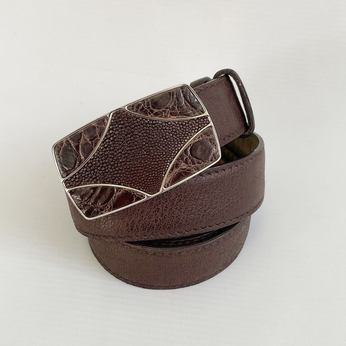 Prada Brown Leather Croc Western Buckle Belt Size 32 - 16 Thumbnail