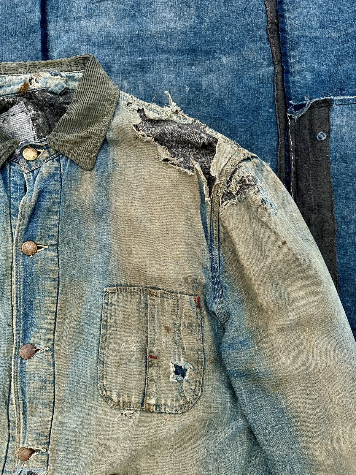 Vintage Trashed 40s-50s zombie blanket denim distressed chore jkt Size US L / EU 52-54 / 3 - 8 Thumbnail