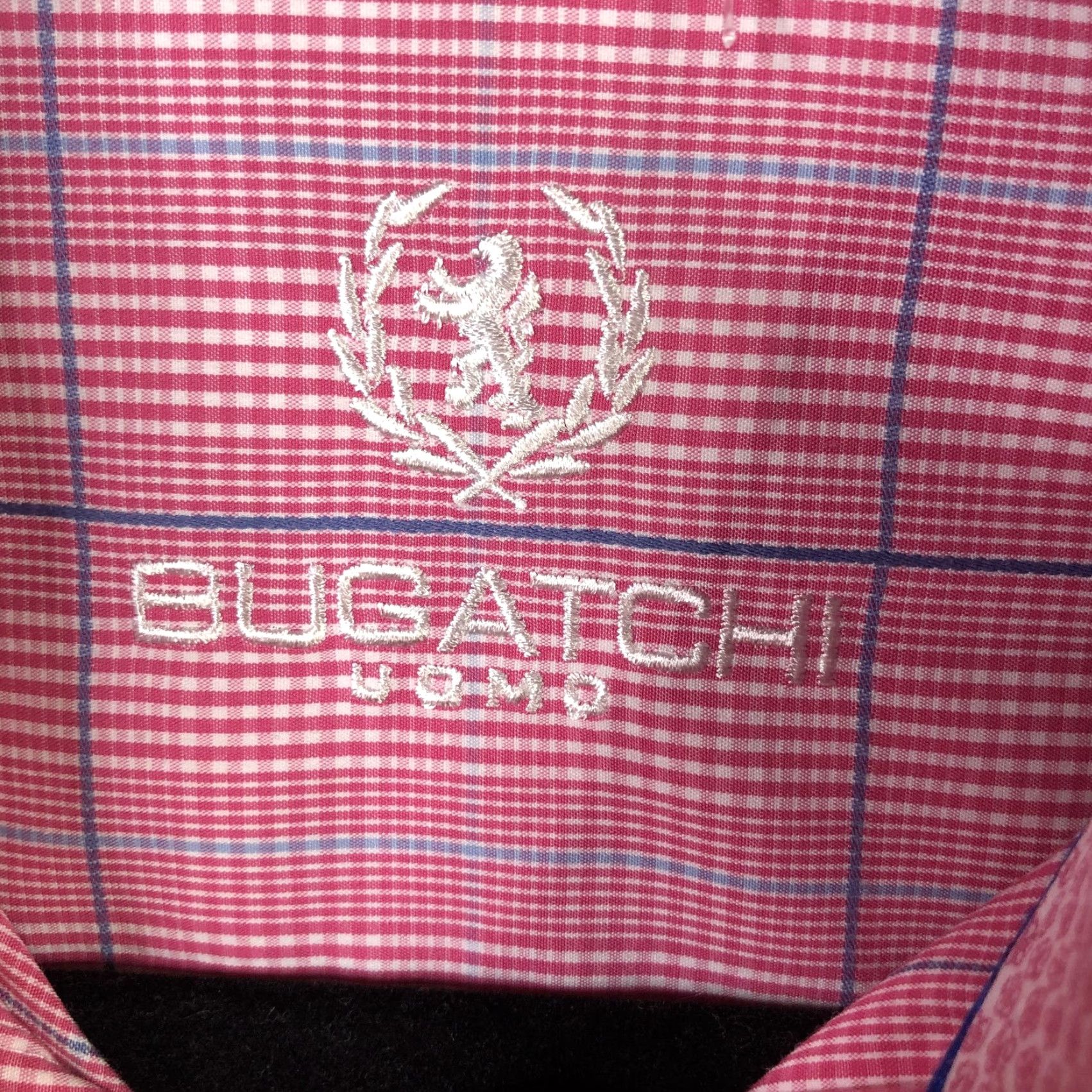 BUGATCHI Bugatchi Uomo Shirt Mens 15 34/35 Pink Blue Check Plaid Dress Button Front Shirt Size 40R - 3 Thumbnail