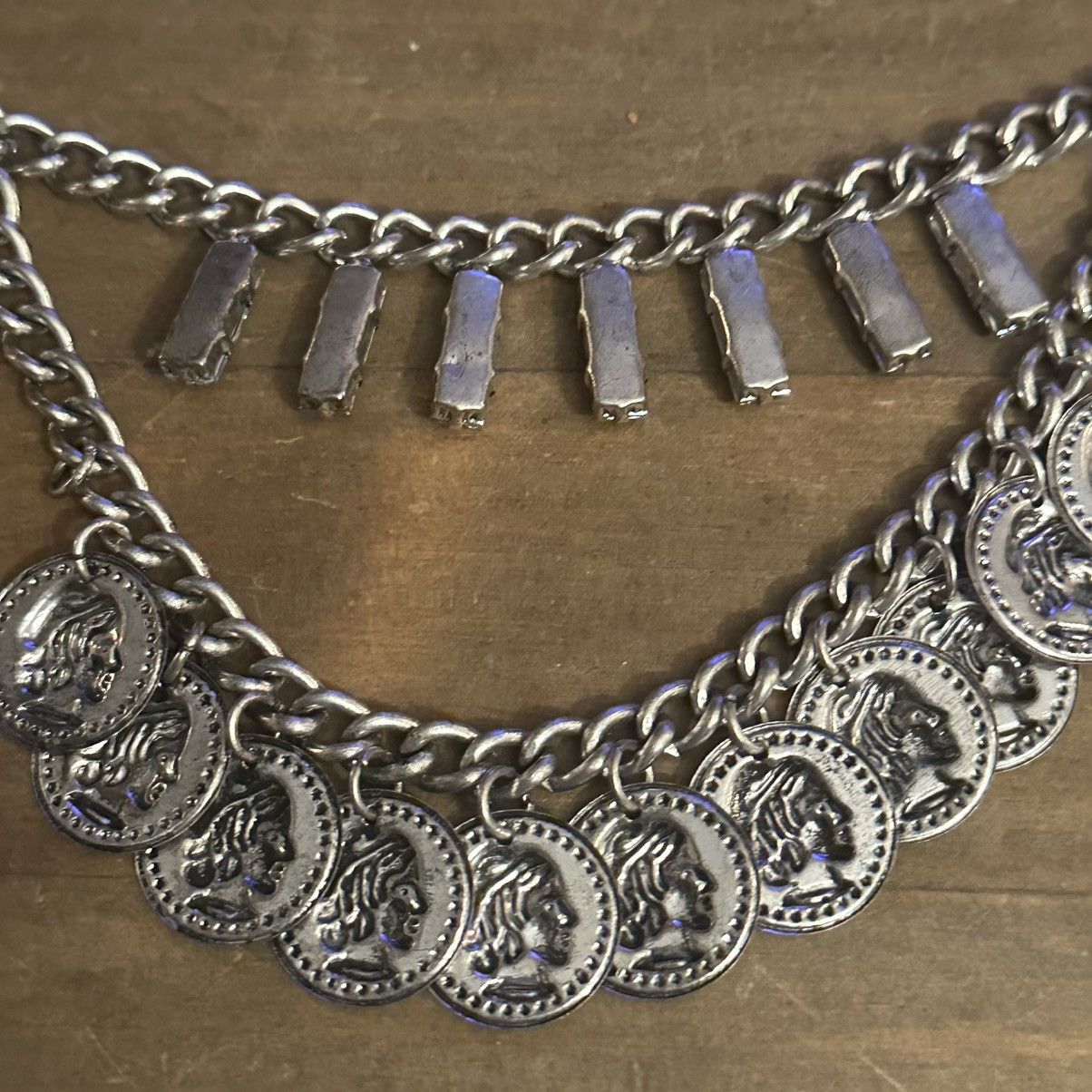 Other Silver tone draped coins and Aurora Borealis stones necklace Size ONE SIZE - 5 Thumbnail