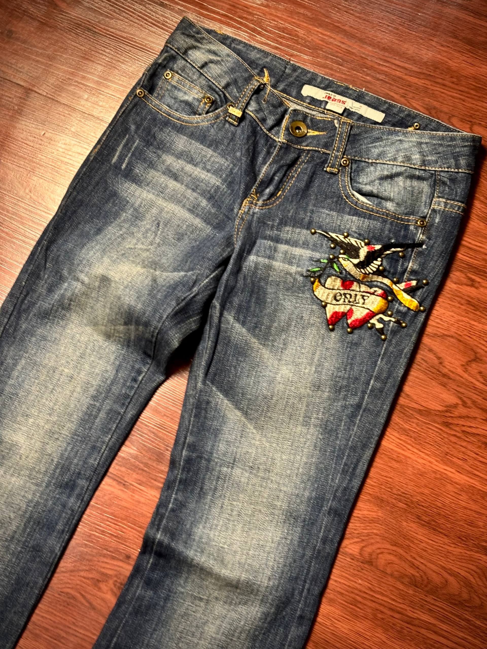 Avirex × Ed Hardy Vintage Y2K Ed Hardy Style Pants Rose Back Hit Flare Denim Size 28" / US 6 / IT 42 - 4 Thumbnail