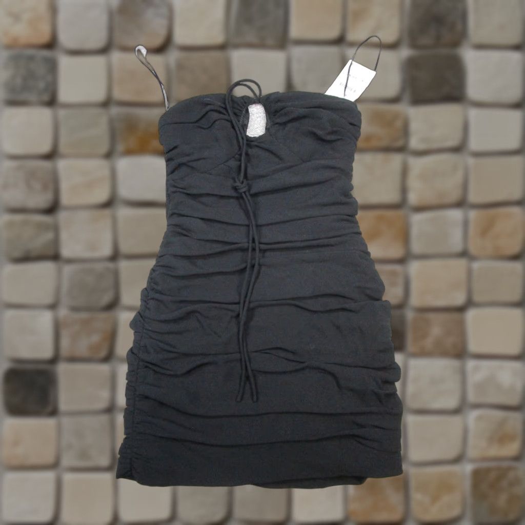 knee length dresses for ladies NEW Zara White Short Puff Sleeve Lace Up Back Square Neck Mini A Line Dress  XL main image 1