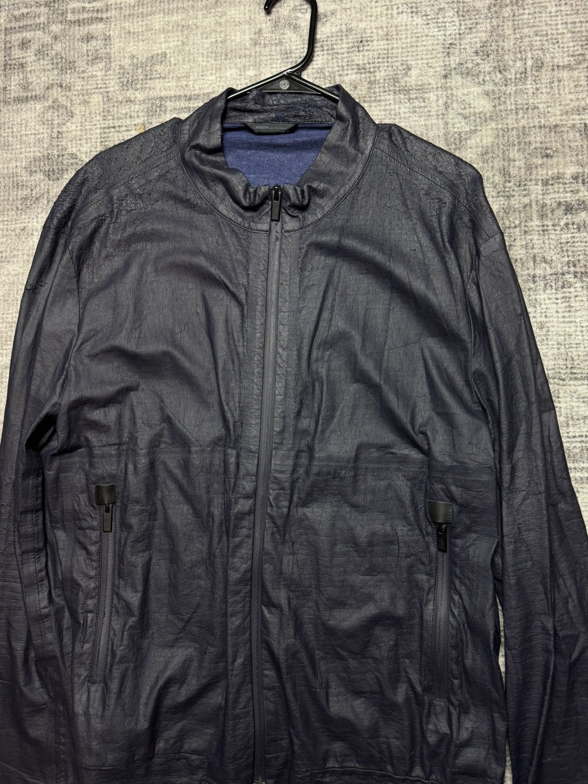 Armani Armani Collezioni Navy Waxed Coated Light Jacket Size US L / EU 52-54 / 3 - 7 Thumbnail