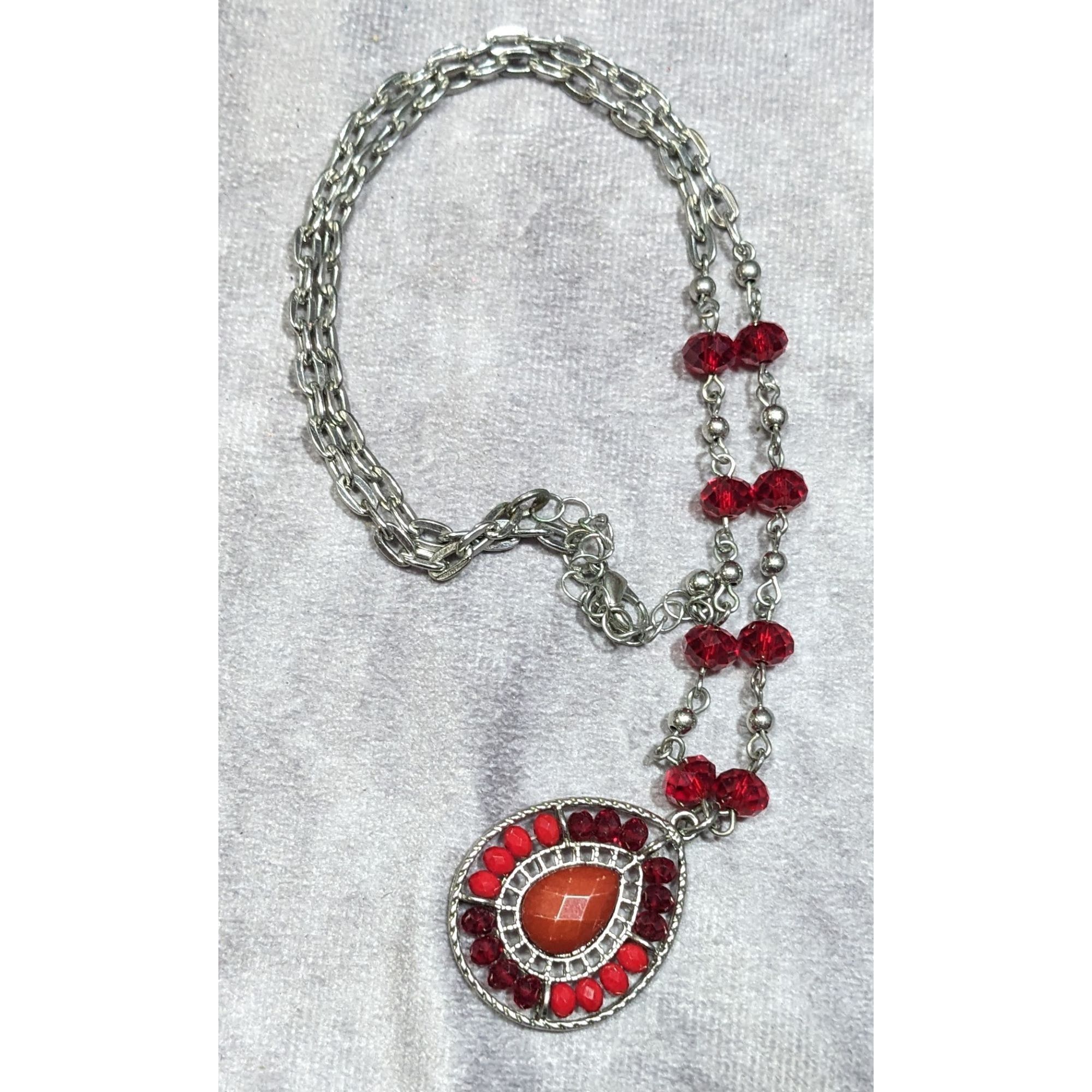 Other Bohemian Teardrop Necklace Red And Silver Tone Size ONE SIZE - 5 Thumbnail