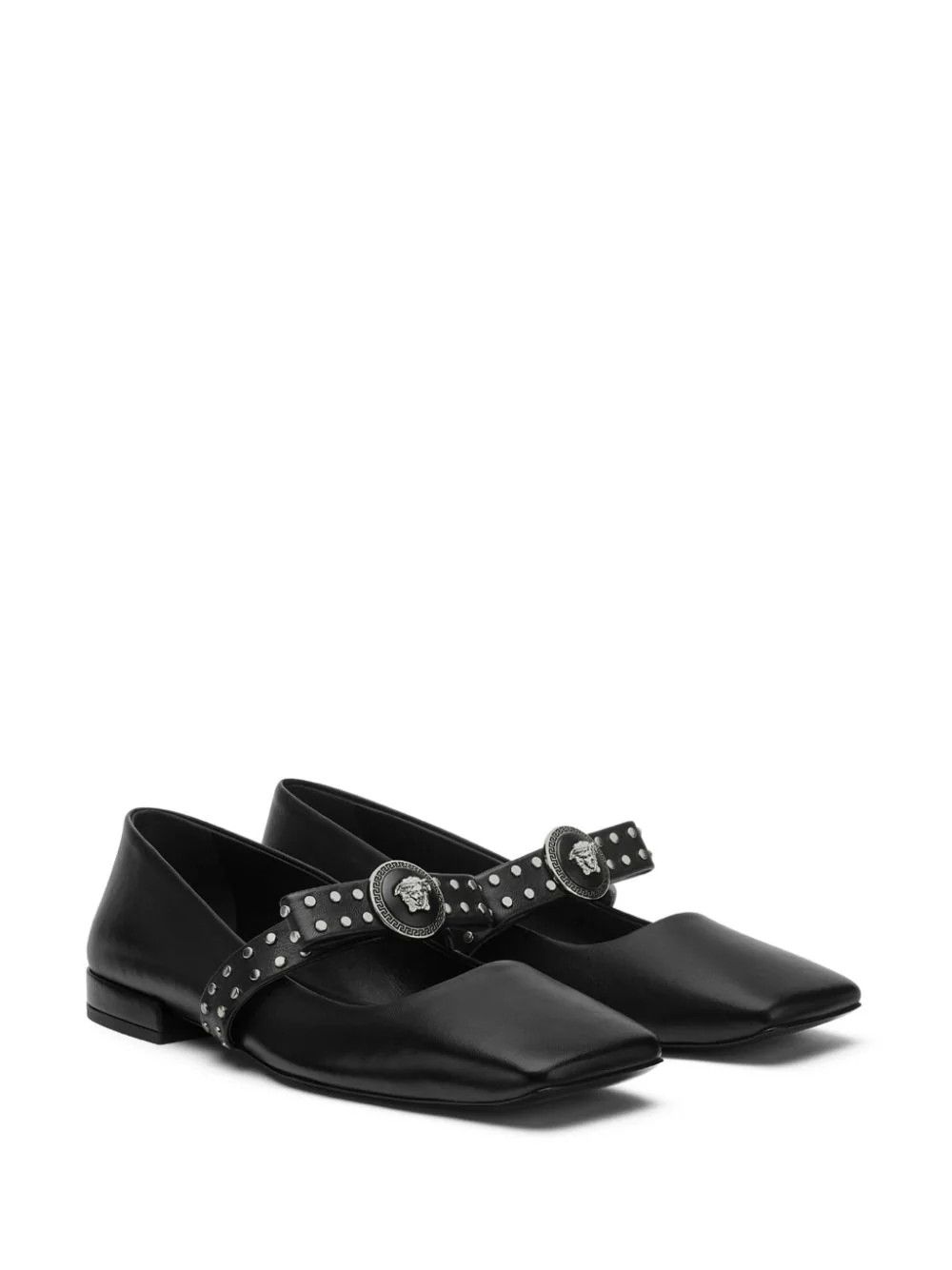 Versace o1s22i1n1024 Gianni Ribbon Studded Ballerina Flats in Black Size US 7 / IT 37 - 2 Thumbnail