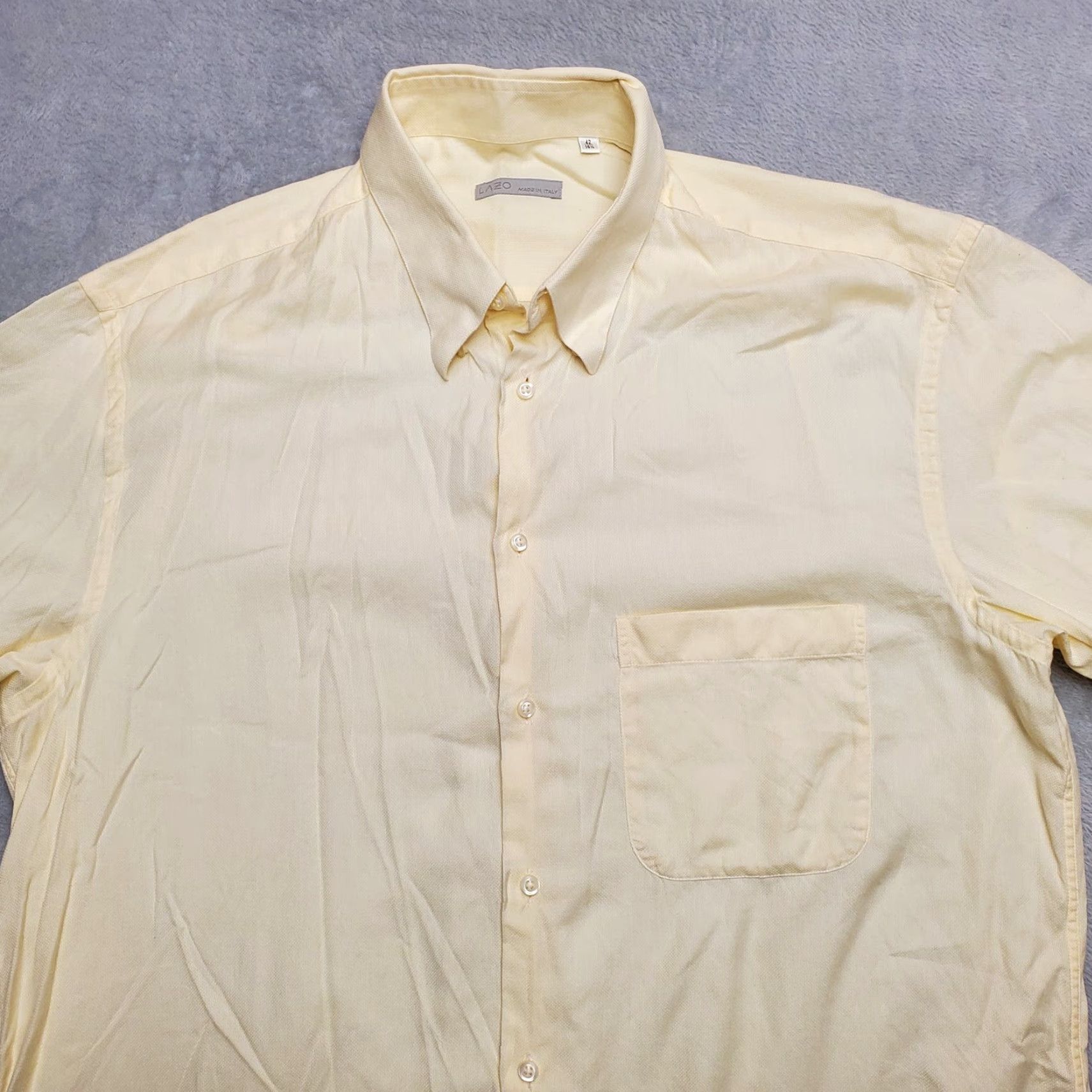 Vintage Lazo Shirt Mens 16.5 Yellow Long Sleeve Hidden Button Down 100% Cotton Italy Shirt Mens 16.5 Yellow Long Sleeve Button-Down Cotton Italy Size US XL / EU 56 / 4 - 2 Thumbnail