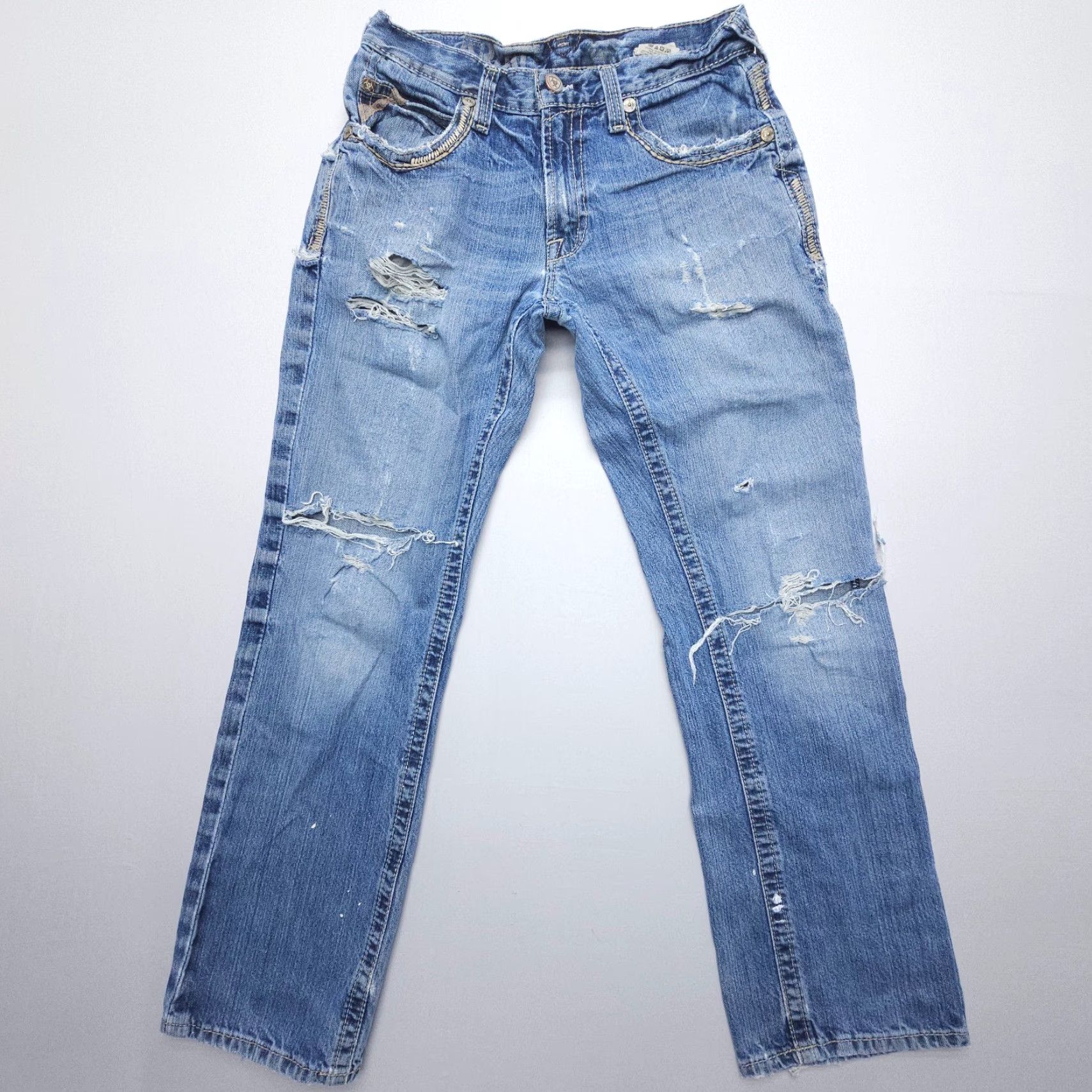 Ariat Ariat Jeans M5 Straight Mens 30 x 32 Blue Distressed 5-Pocket Denim Western Regular Rise Mid Inseam 30 30 in Adult Mens Size US 30 / EU 46 - 2 Thumbnail