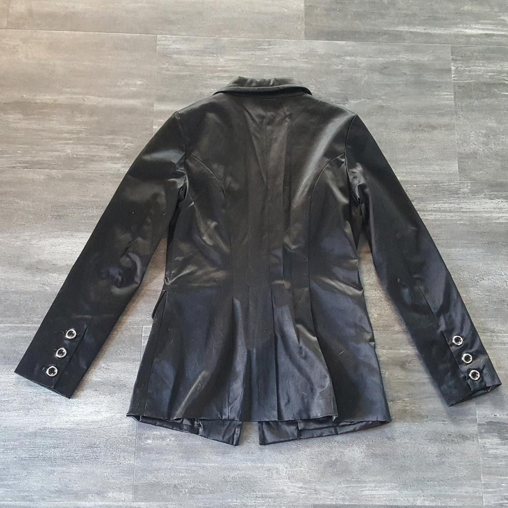 Designer Black Satin Nikibiki Business Blazer Long Sleeve Size S / US 4 / IT 40 - 2 Thumbnail
