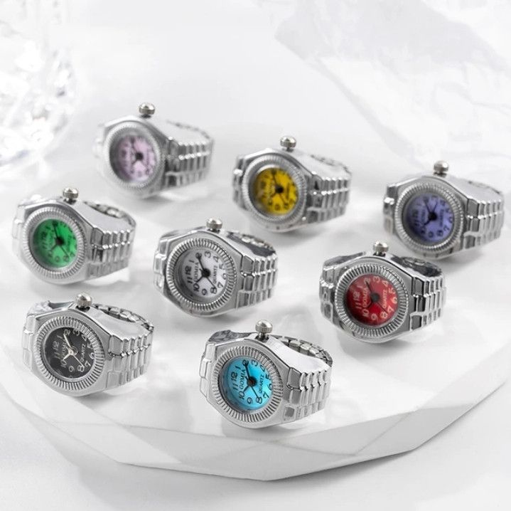 Jewelry y2k 2000s vintage retro silver tone watch ring round face Size ONE SIZE - 1 Thumbnail