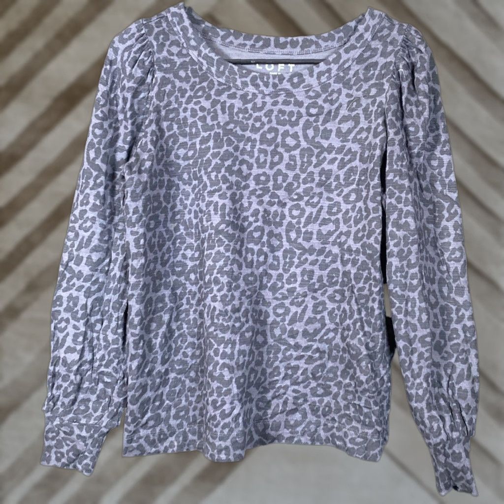 Loft Loft Womens Shirt Dark Gray Black Leopard Print Crew Neck 100% Cotton XS Size XS / US 0-2 / IT 36-38 - 1 Thumbnail