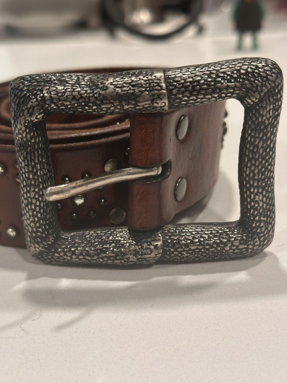 Other Vintage Brown Skull Studded Leather Belt (Size 36) Size 36 - 2 Thumbnail