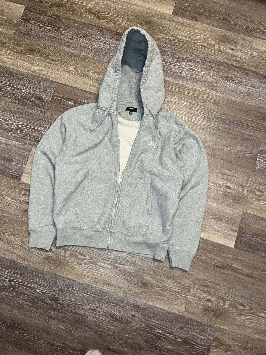 Stussy Light Grey Stussy Zip Up Hooded Sweatshirt Size US M / EU 48-50 / 2 - 2 Thumbnail