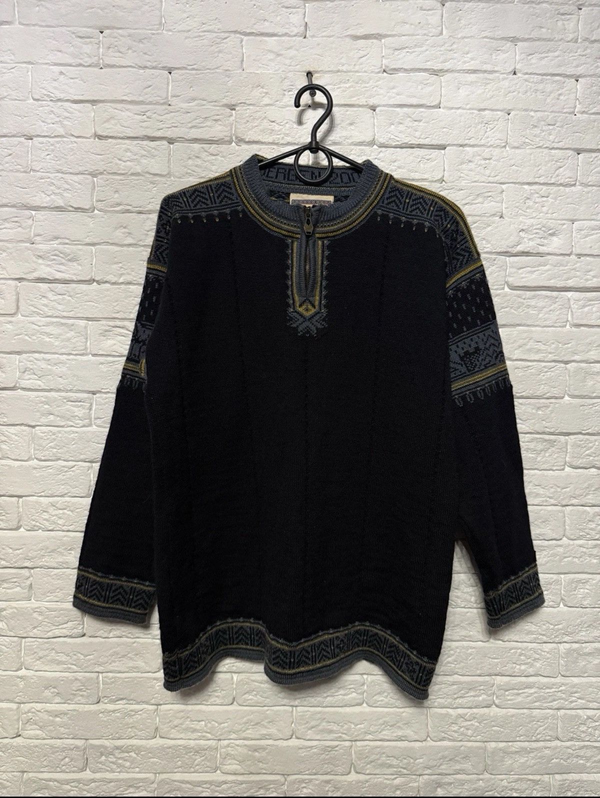 Knit Sweater Dale Of Norvay Wool Fair Isle Pattern 1/4 Zip