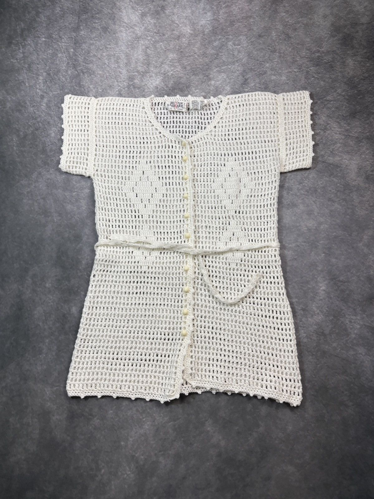 Vintage 1970s Vintage Belted Shortsleeve Loose Knit Shirt Crochet 70 Size S / US 4 / IT 40 - 8 Thumbnail