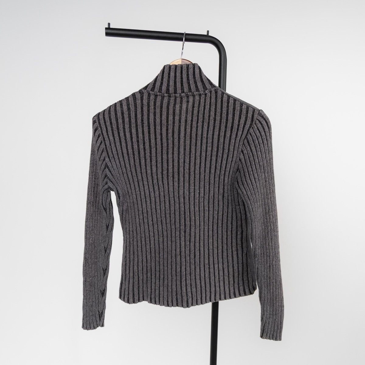 Vintage Zanna Women Vintage Grey Zip Sweater Ribbed Knit Denim Front Size S / US 4 / IT 40 - 4 Thumbnail