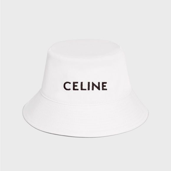 image of Bucket Hat With Celine In Cotton Gabardine in White, Men's