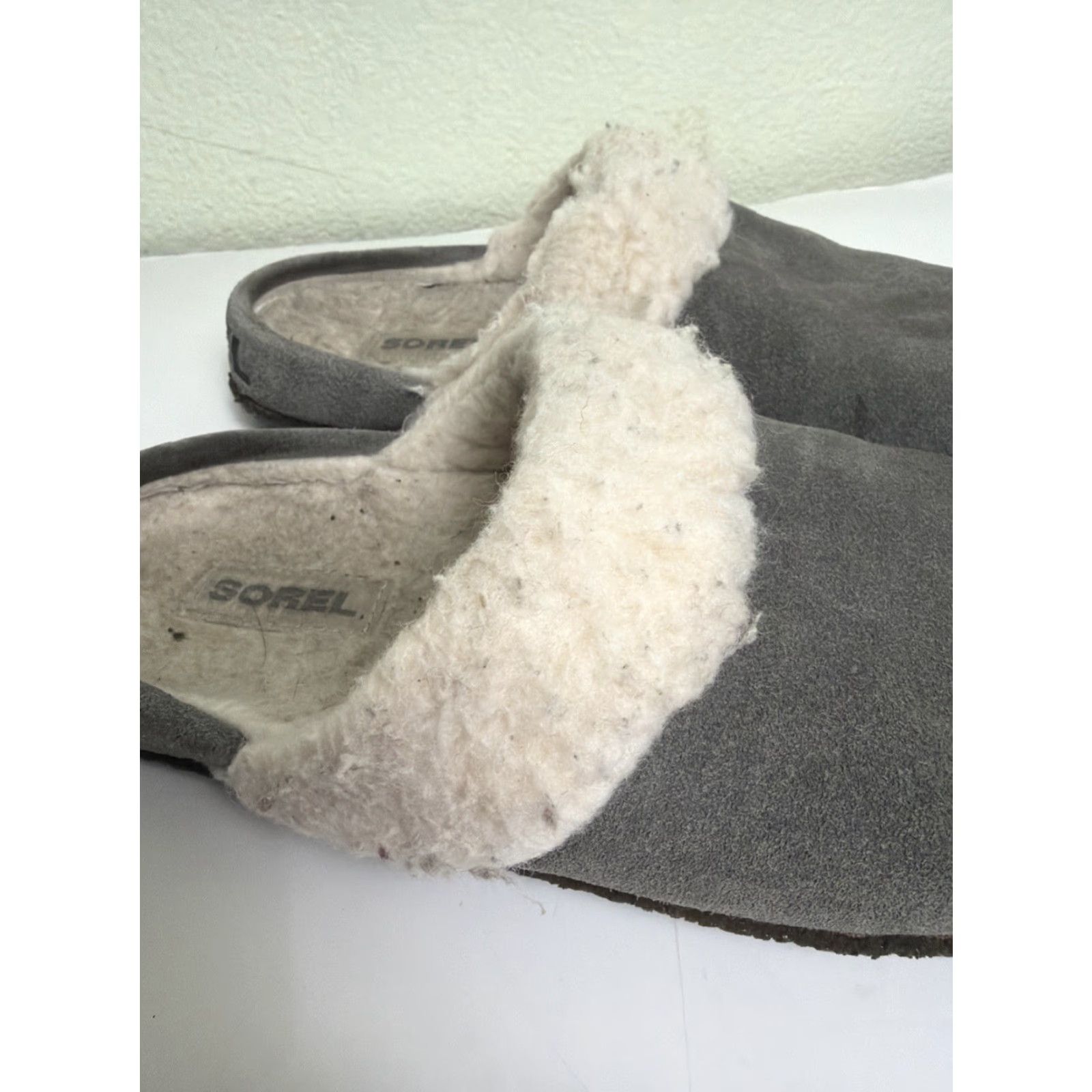 SOREL VINTAGE Sorel Nakiska Slippers Gray Suede/Faux Shearling Slide Women’s UK7 US9 Mens? Size US 7 / IT 37 - 4 Thumbnail