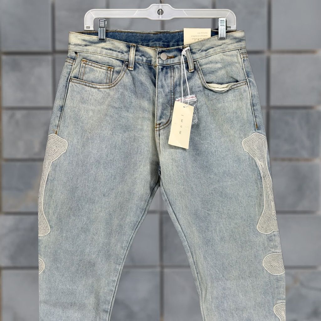MNML MNML D199 Skeleton Denim Jeans Mens 32 Light Wash Blue White Bone Applique New Size US 32 / EU 48 - 1 Thumbnail