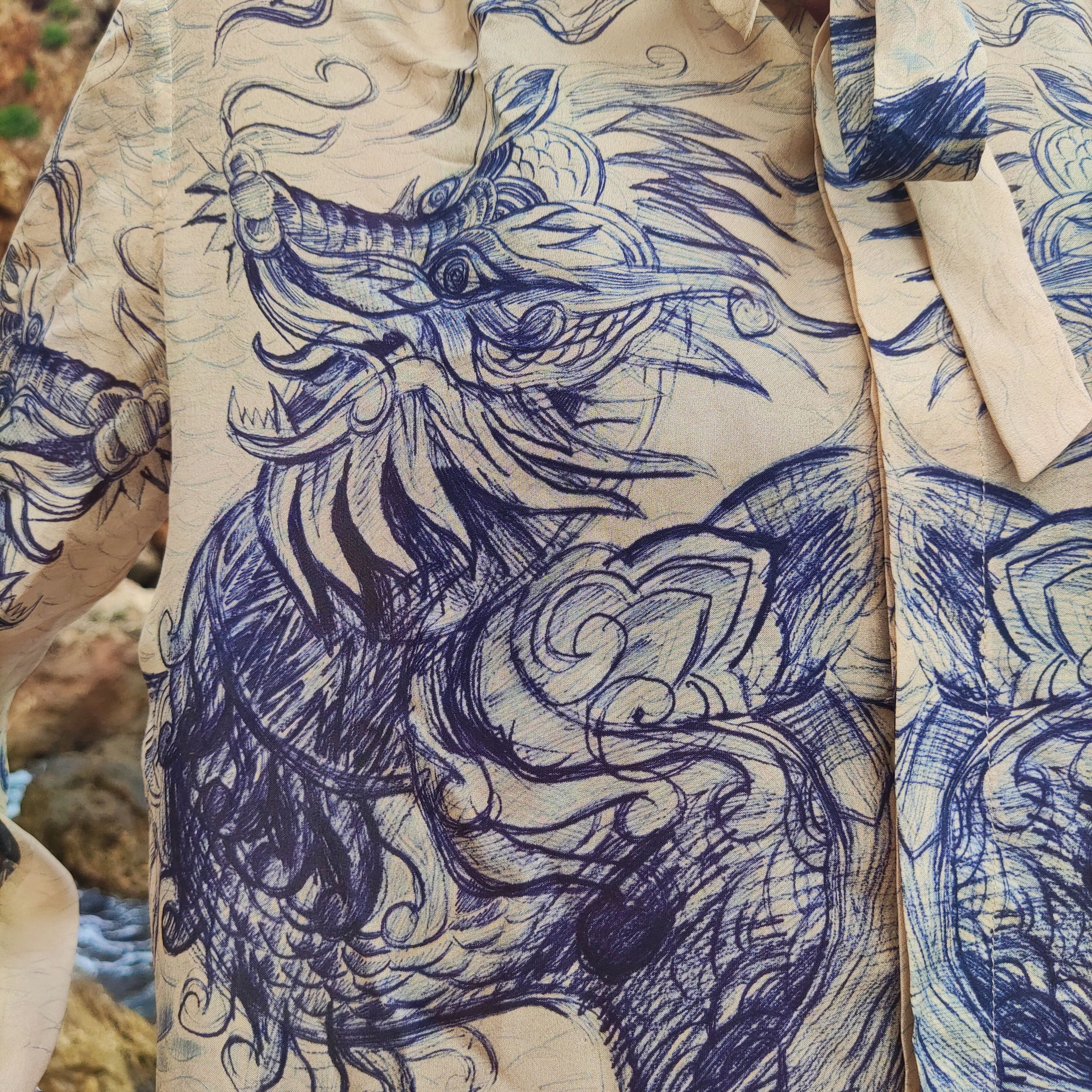 Jean Paul Gaultier Jean Paul Gaultier Silk Dragon Kardashian Tattoo Top Blouse Size L / US 10 / IT 46 - 9 Thumbnail