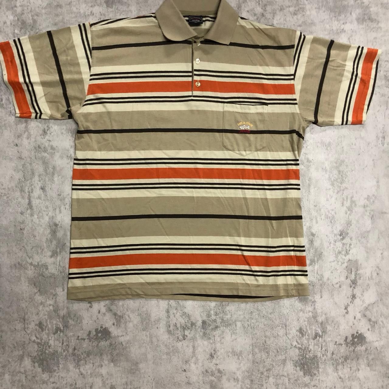Paul & Shark Paul & Shark cream and orange striped polo shirt #retro Size US XL / EU 56 / 4 - 1 Thumbnail