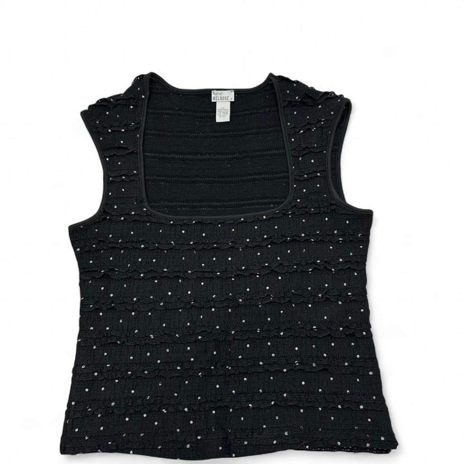 Melrose Black Tiered Ruffled White Polka Square Neck Fitted Out Top Size S / US 4 / IT 40 - 2 Thumbnail