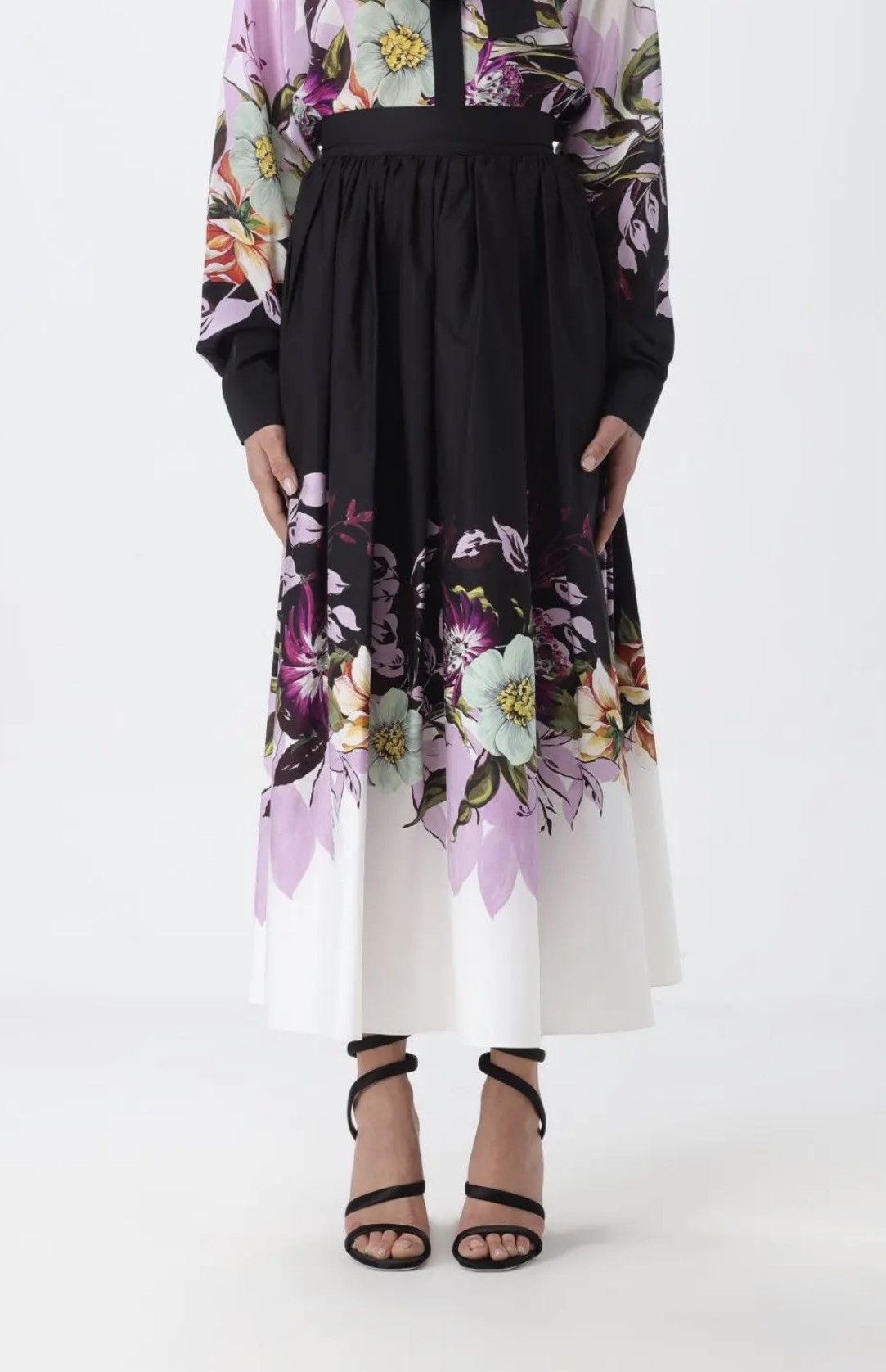 Elie Saab ELIE SAAB Floral-Print Poplin Skirt Size 32" / US 10 / IT 46 - 3 Thumbnail
