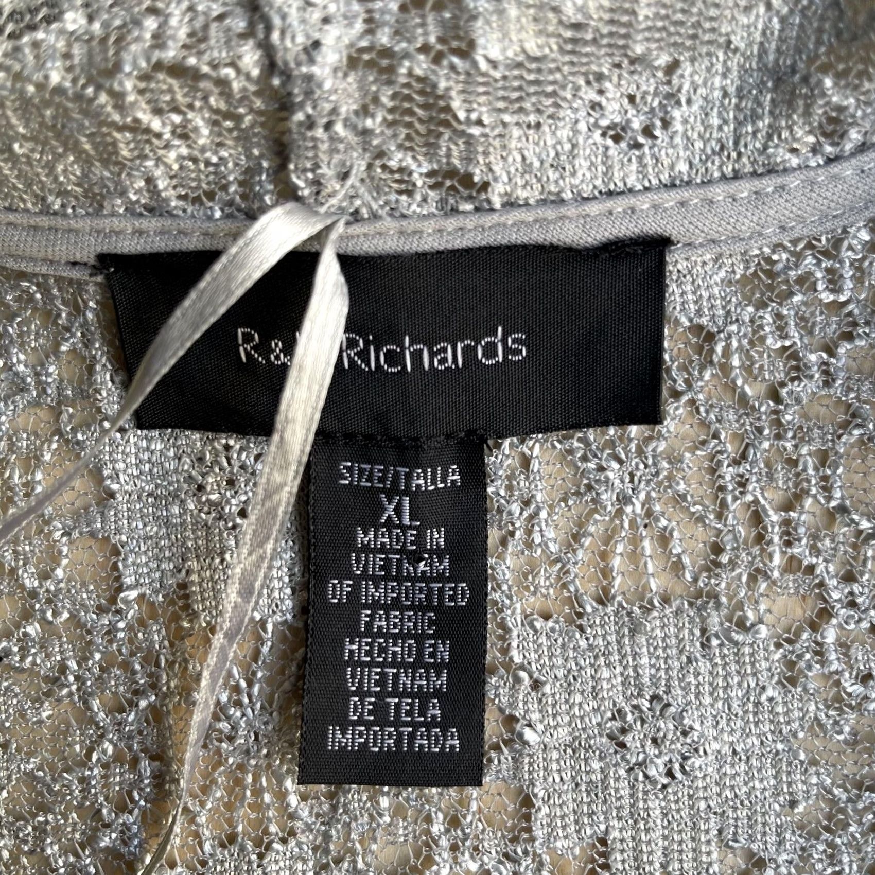 Vintage R & M Richards Jacket Womens XL Silver Lace Sequin Open Front Sheer Formal Size XL / US 12-14 / IT 48-50 - 2 Thumbnail