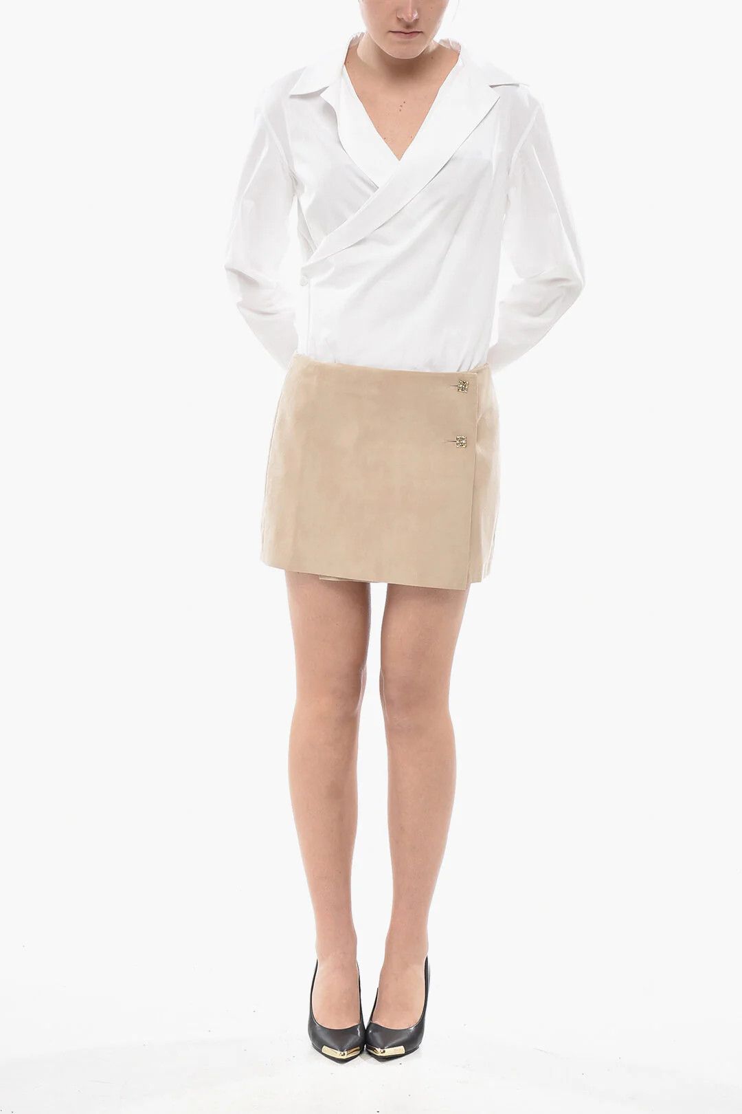 Givenchy og1mm0326 Suede Wrap Skirt in Beige Size 28" / US 6 / IT 42 - 4 Thumbnail