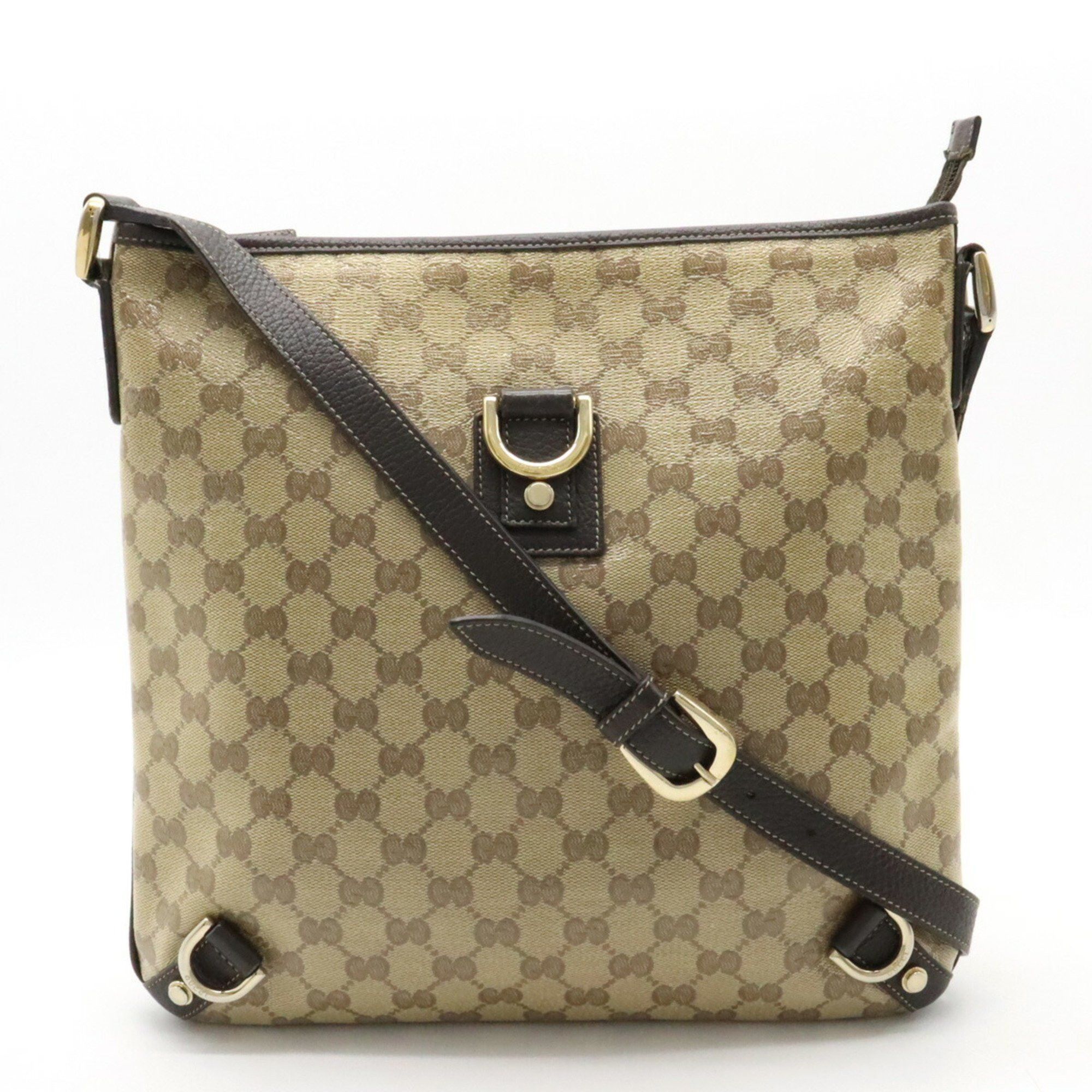 image of Gucci Abby GG Crystal Shoulder Bag Coated Canvas Leather Beige Dark Brown 268642, Women's