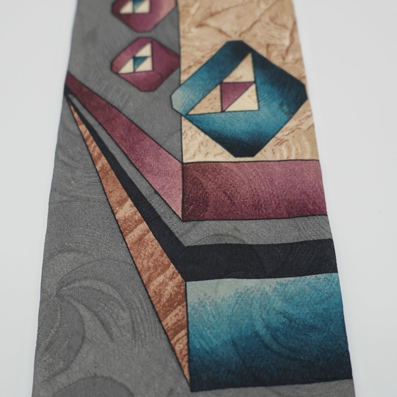 Designer Dimitrius Abstract Gray Jacquard Print Silk Tie Multi-Colore Size ONE SIZE - 2 Thumbnail