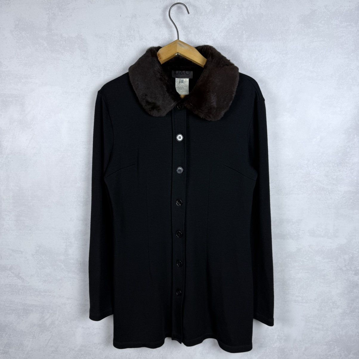 Dolce&Gabbana Long Wool Cardigan With Crine Hair Collar